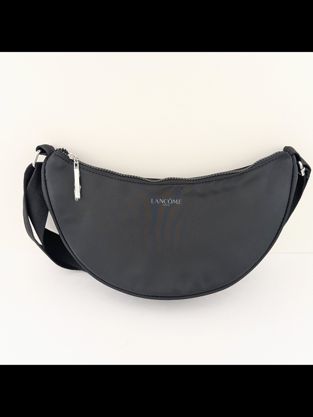 Lancome Black Crescent Crossbody Purse with Silver Hardware